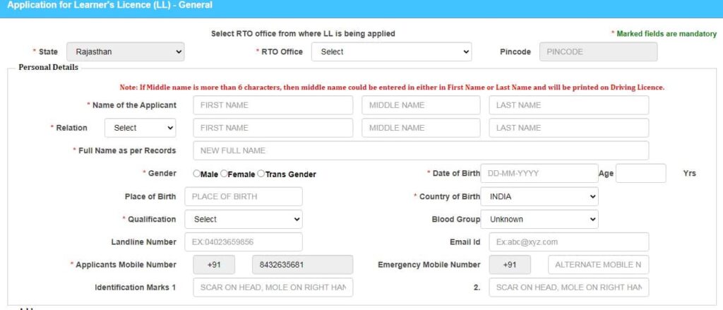 rajasthan driving licence